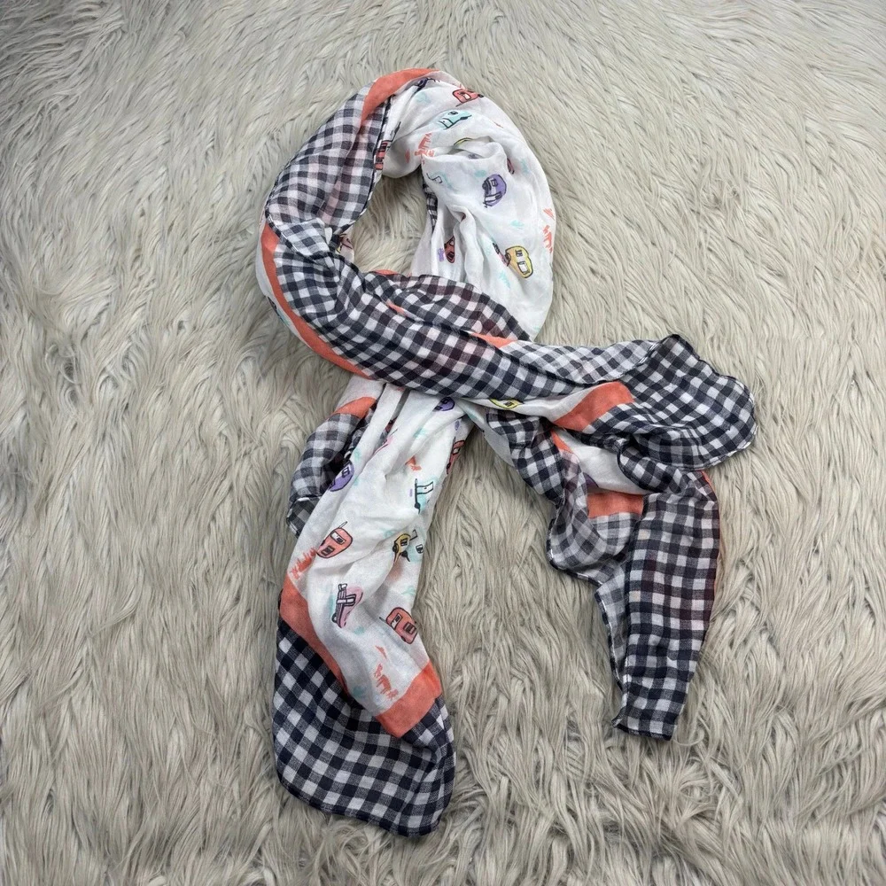 Lands' End Camping Trailer RV Square Scarf Wrap Whimsy Dopamine Preppy